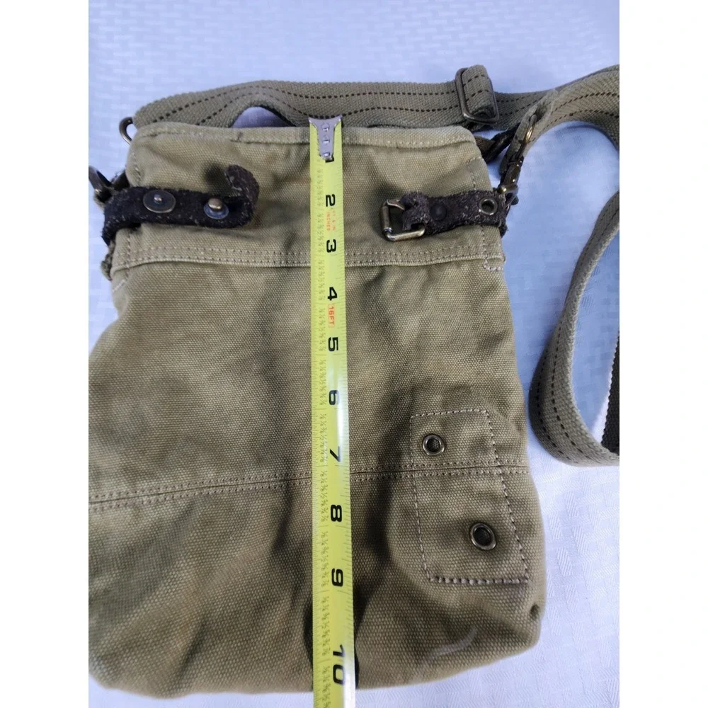 TSD Brand Forest Crossbody Messenger Bag Tan Canvas Brown‎ Leather Trim